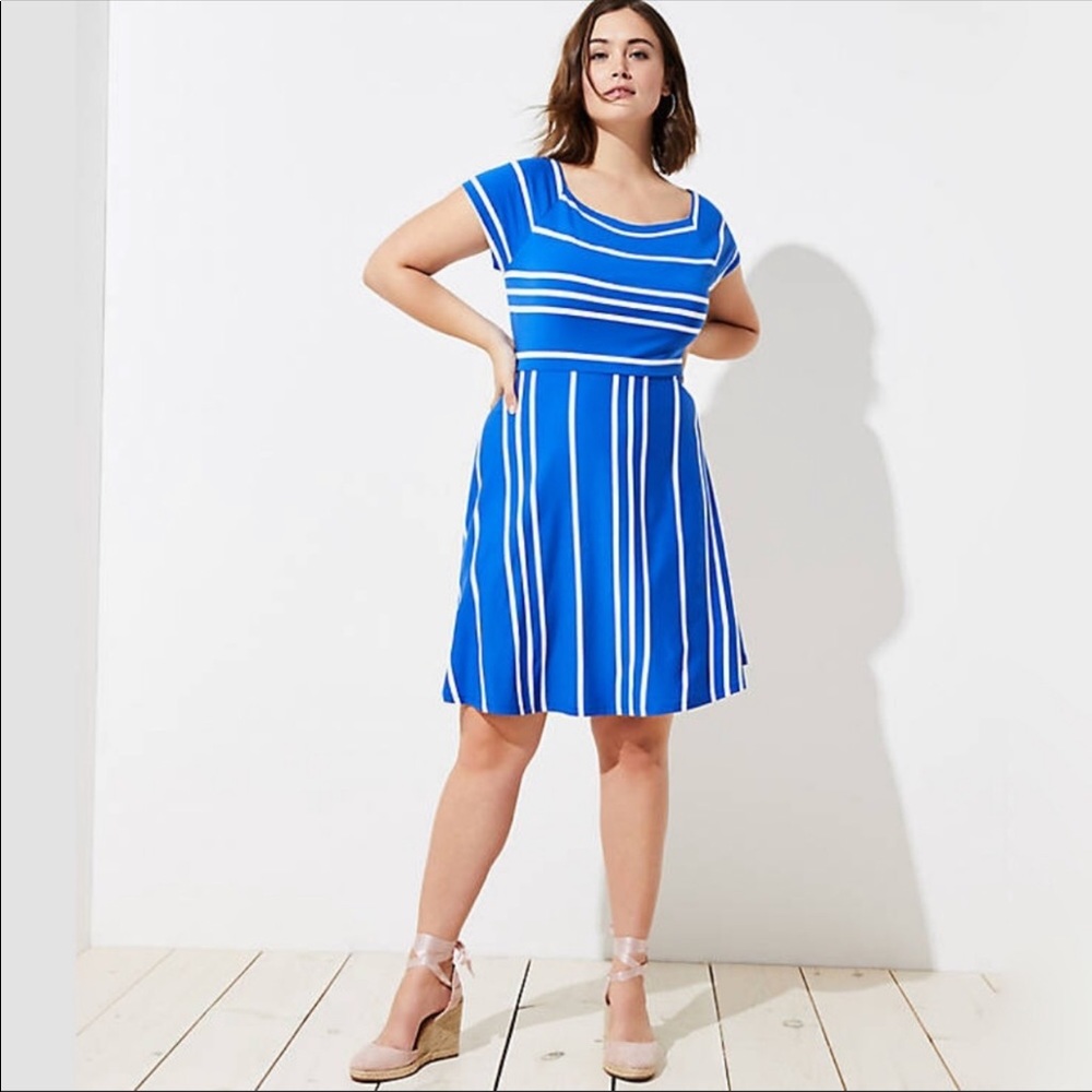 NWT Loft Plus Crossback Striped Blue Dress